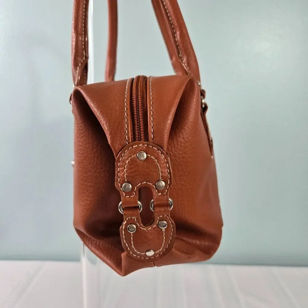 St Johns Bay Faux Leather Double Strap Burnt Orange Rust Satchel Purse Bag NEW